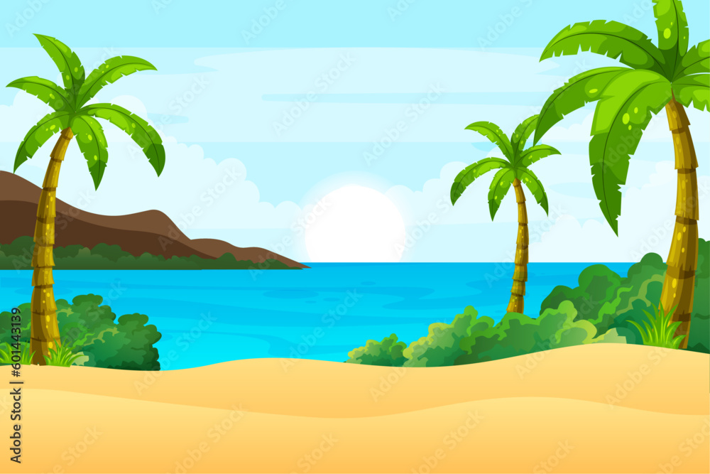 beach mountain landscape background scene illustration