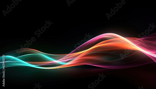 light beams flowing across a black background, generative ai