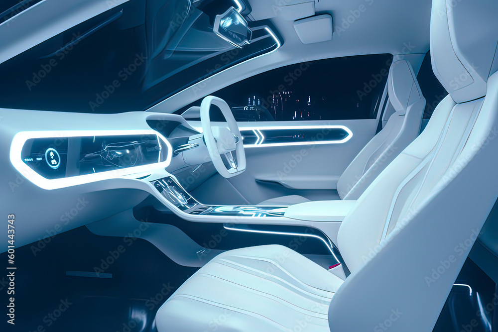 Future Intelligent Vehicle Cockpit . AI technology generated image Future Intelligent Vehicle Cockpit . AI technology generated image