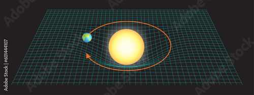illustration of gravity between earth and sun in spacetime