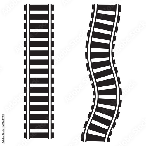 Curved railway, rails. Vector isolated illustration stencil