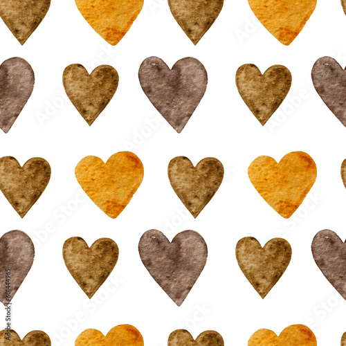 Seamless watercolor pattern with brown hearts. Cute pattern with brown hearts.