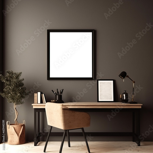 Mockup Photo black Frame with empty white interior, good light source, minimalistic, vibrant color, coach, nice room, hyper-realistic, bohemian