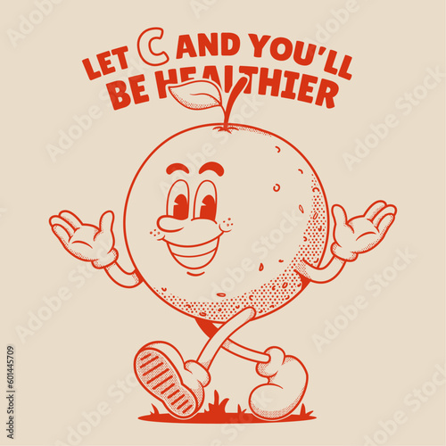 Orange Character, Retro Mascot Character