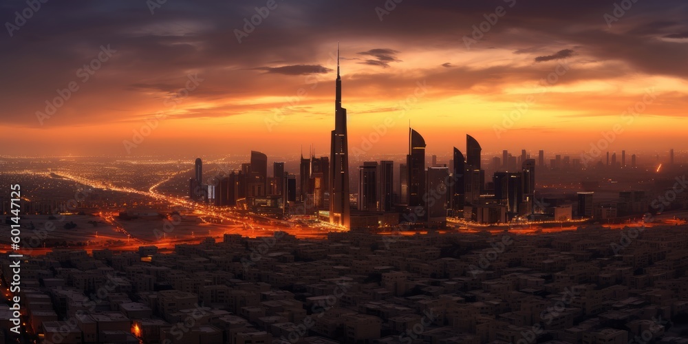 Fototapeta premium Wide Landscape of Arabian City - Generative AI Illustration