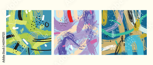 Set of colorful abstract grunge lines and brushes hand drawn vector illustration background.
