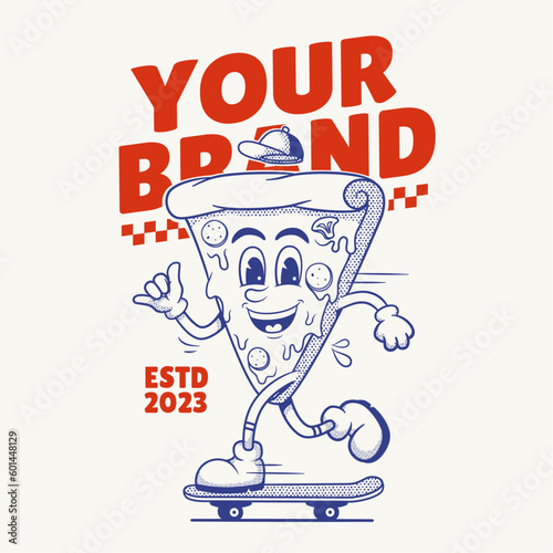 Pizza Character, Retro Mascot Character