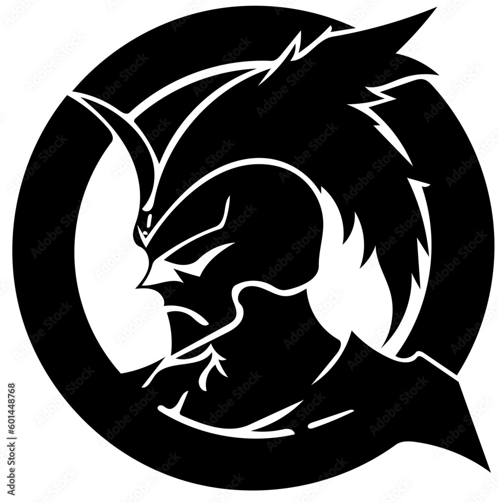 Black and white logo of an alien warrior, vector illustration an extraterrestrial creature Black and white logo of an alien warrior, vector illustration an extraterrestrial creature