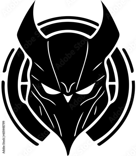 Black and white logo of an alien warrior, vector illustration an extraterrestrial creature 