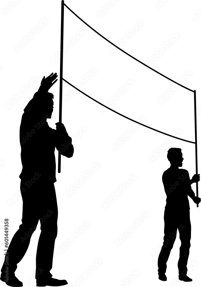 Obraz premium Banner Silhouette Protestors at March Rally Strike