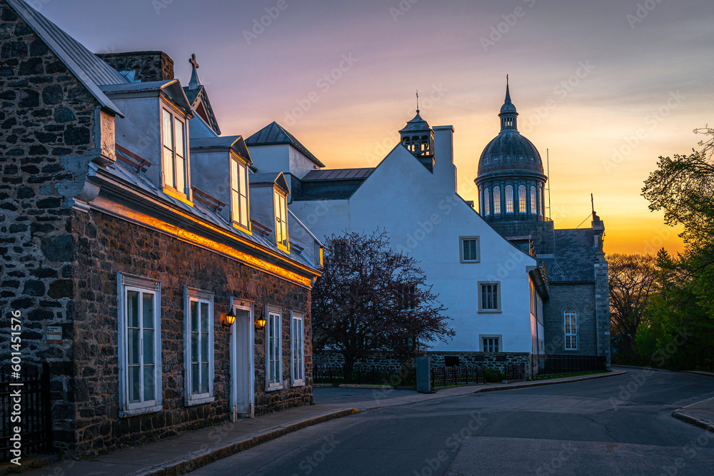 Ursulines Monastery or Monastère Des Ursulines at sunrise in Trois-Rivières, Mauricie administrative region of Quebec, Canada, located at the confluence of the Saint-Maurice and Saint Lawrence Rivers - obrazy, fototapety, plakaty 