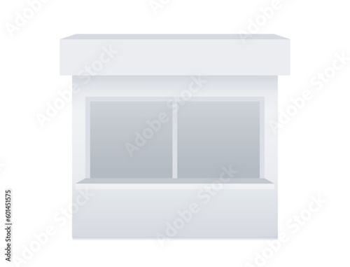 Trade kiosk with a window. Mobile market for outdoor shopping or promotion. 3d Vector realistic Mockup. Exhibition stall isolated on white background. Blank template. Front view. EPS 10.
