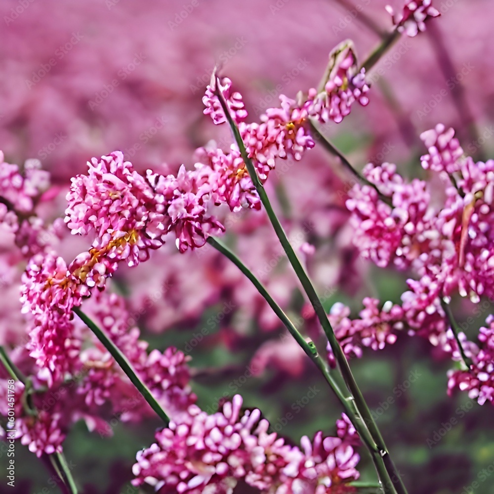 Obraz premium Illustration pink blossom flowers in spring. Generative AI. 