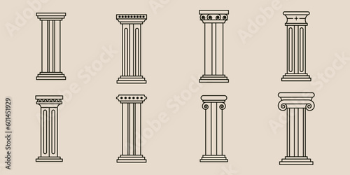 set bundle pillar collection with line art style logo vector icon illustration design