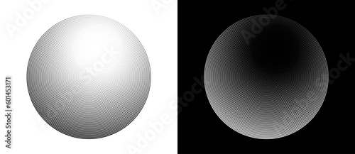 Modern abstract background. Halftone dots in circle form. Round logo. Black shape on a white background and the same white shape on the black side.