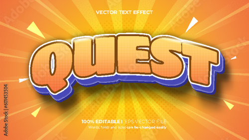 Vector quest cartoon style 3d editable text effect template
