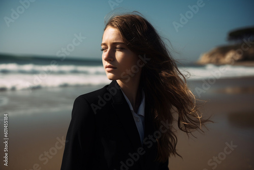 elegant young woman in a black suit AI generated © Flavio Miani