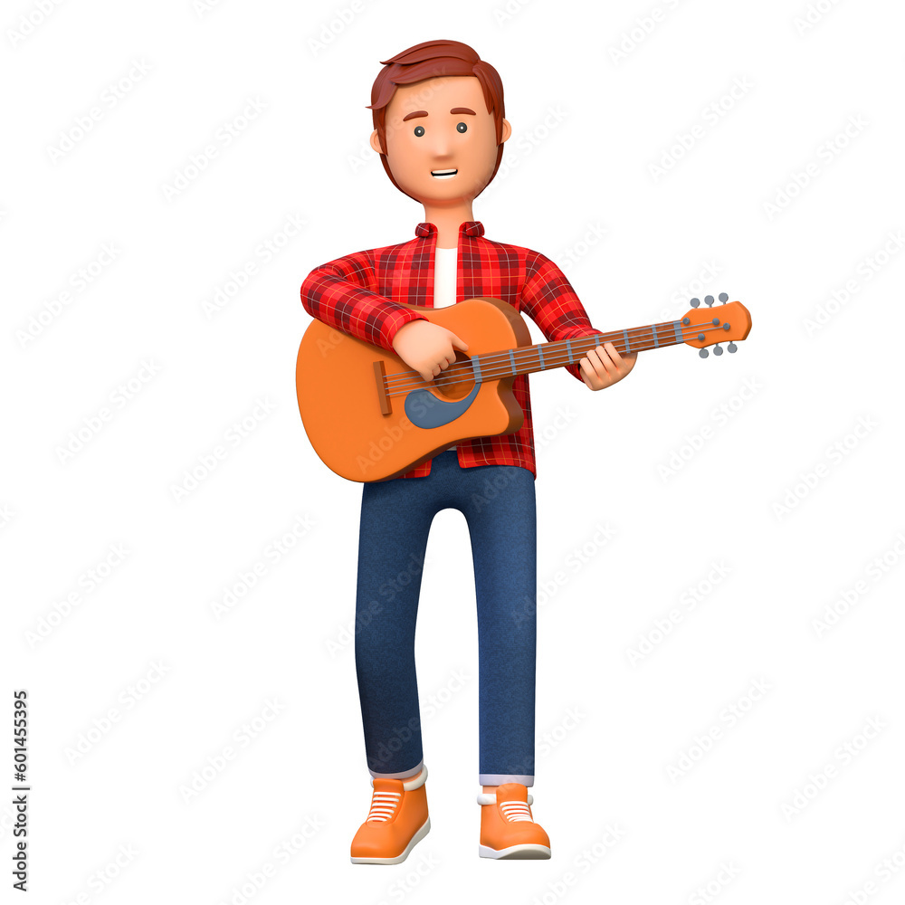 musician playing acoustic guitar 3d character illustration musician playing acoustic guitar 3d character illustration