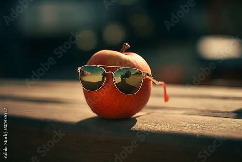 An apple in sunglasses