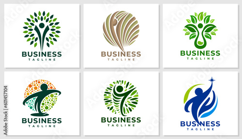 Set of abstract leaf human physical logo design