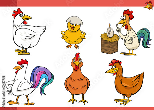 cartoon chickens farm birds comic characters set