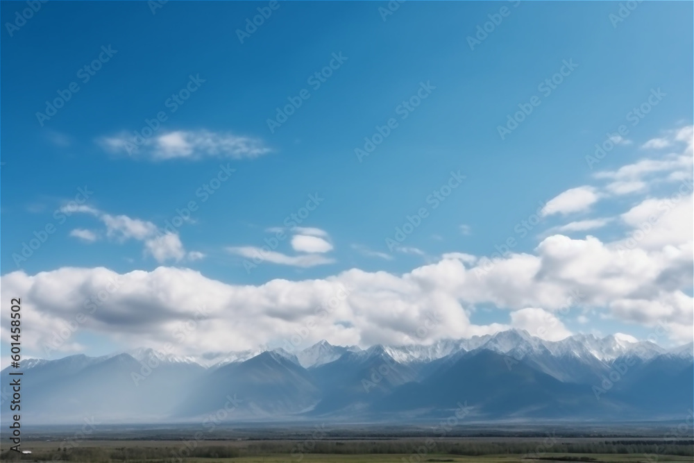 Blue sky horizon background with clouds on a sunny day seascape panorama. AI generated content