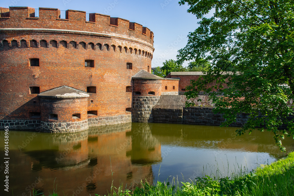Der Don Tower, built in 1854. Forts of Kaliningrad. Walled city of Koenigsberg. German fortifications of 19th century for defense by German troops of city in East Prussia. Kaliningrad, Russia.