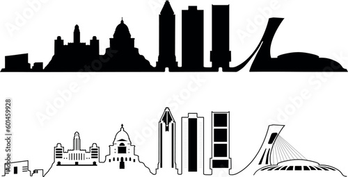 Montreal cityscape. Landscape of Montreal, Quebec. Outline silhouette designs.