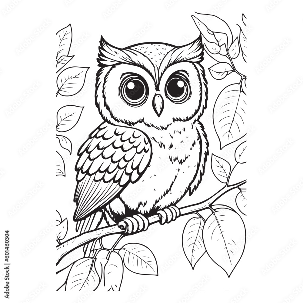 Fototapeta premium Cute Owl Animal For Coloring Book Or Coloring Page For Kids Vector Clipart Illustration