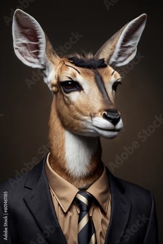 Portrait of baby antelope in a business suit. Generative AI © Razvan