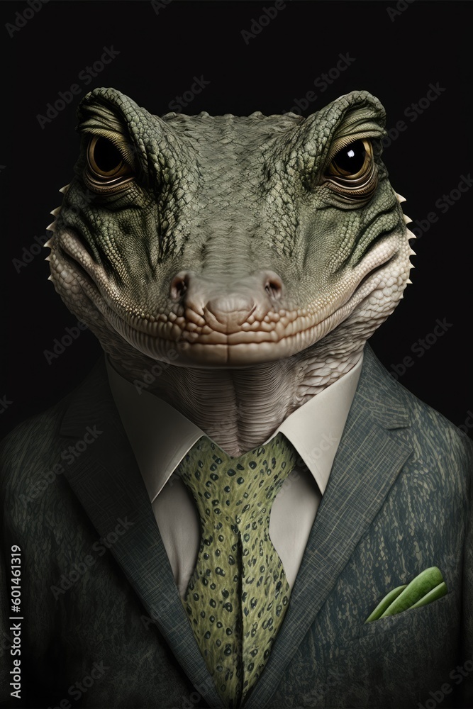 Portrait of baby crocodile in a business suit. Generative AI Portrait of baby crocodile in a business suit. Generative AI