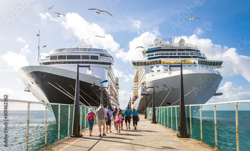 Cruise passengers return to cruise ships at St Kitts Port Zante cruise ship terminal