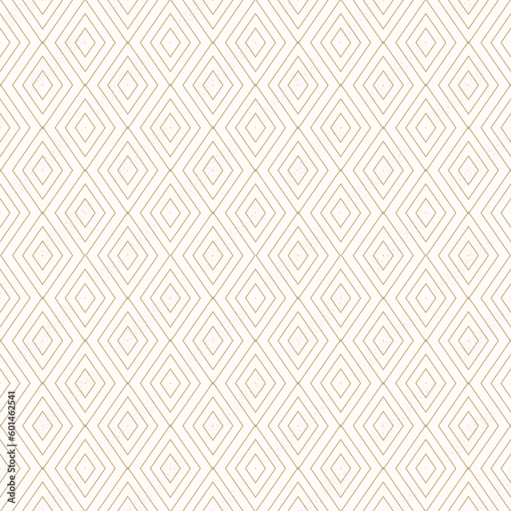 Vector golden geometric texture. Luxury seamless pattern with linear diamonds, rhombuses, thin lines. Abstract minimal gold graphic ornament. Art deco style. Trendy background. Elegant repeat design