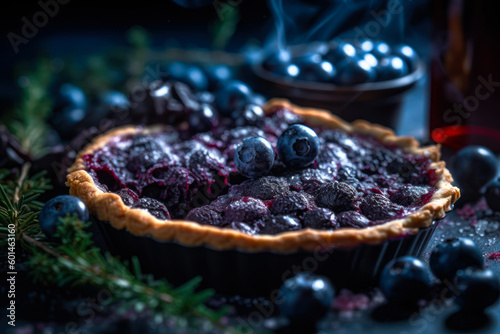berry tart with blueberries and blackberries generative ai