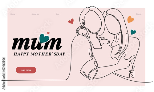 Happy Mother Day handwritten lettering. Continuous line drawing text design. Vector illustration. 