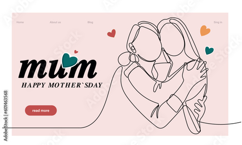 Happy Mother's Day handwritten lettering. Continuous line drawing text design. Vector illustration. Vector illustration