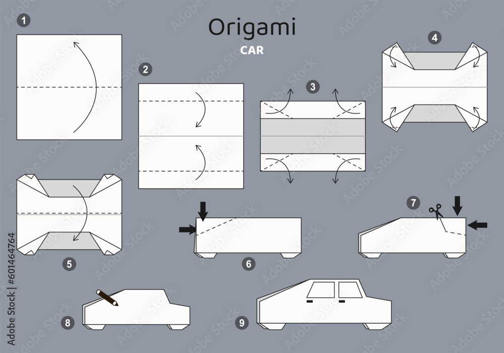 Origami tutorial for kids. Origami cute car. Origami tutorial for kids. Origami cute car.