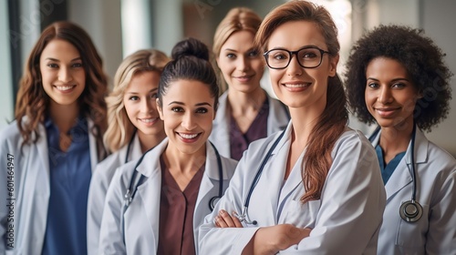 Portrait group of diverse Female Physicians Doctors together, Generative AI
