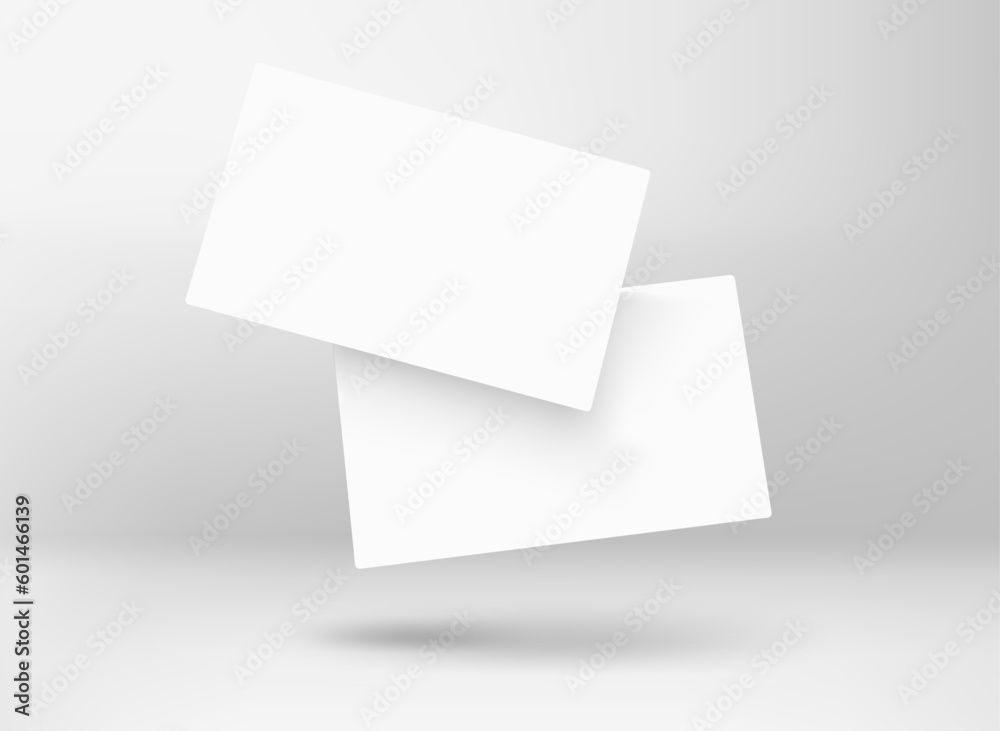 Two blank white business cards. 3d vector mockup for branding Two blank white business cards. 3d vector mockup for branding
