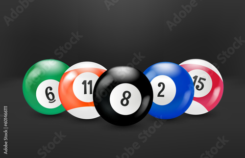 Colour billiard balls. 3d vector banner with copy space
