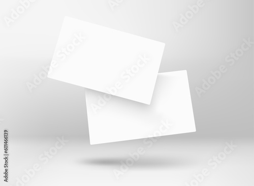 Two blank white business cards. 3d vector mockup for branding