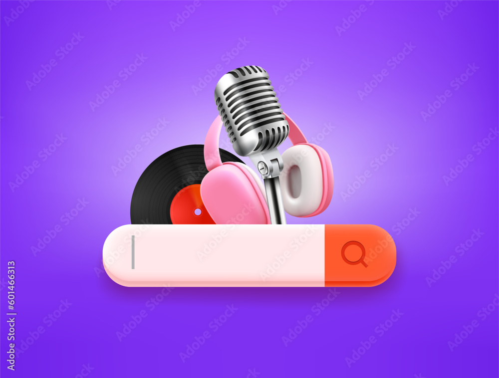 Music searching concept. 3d style vector illustration Music searching concept. 3d style vector illustration