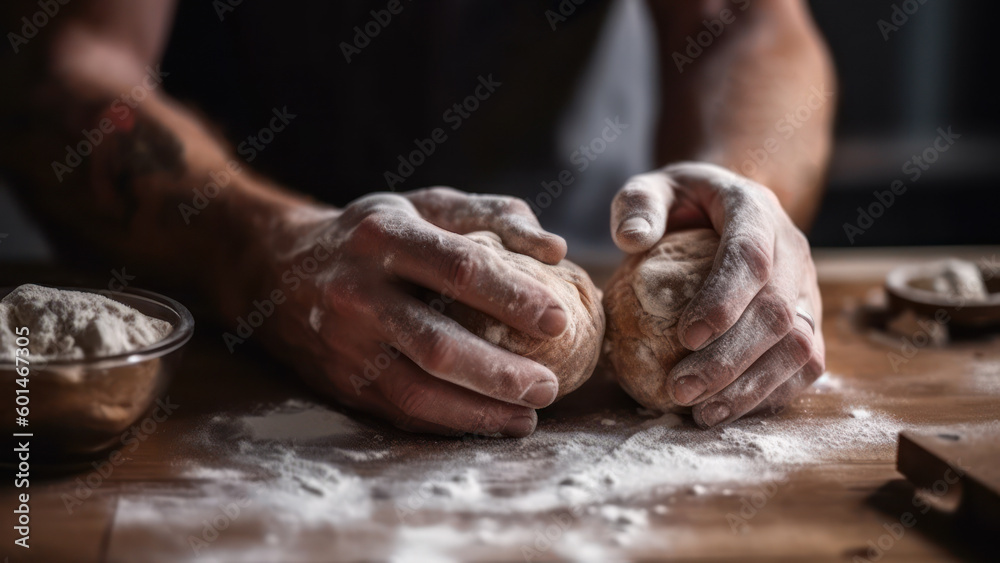 male chef kneading dough with hands generative ai