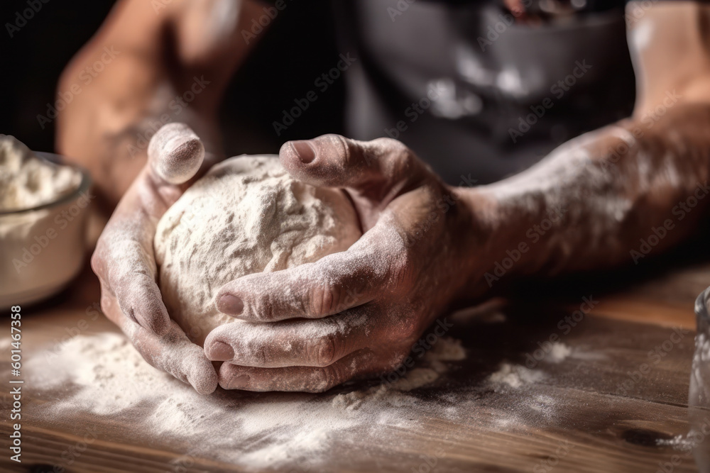 male chef kneading dough with hands generative ai