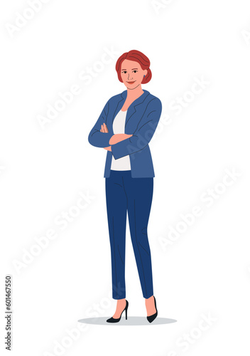 Businesswoman standing isolated. Corporate office style. Vector flat style cartoon illustration
