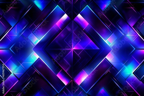 Abstract geometric blue and purple neon background. Generative ai