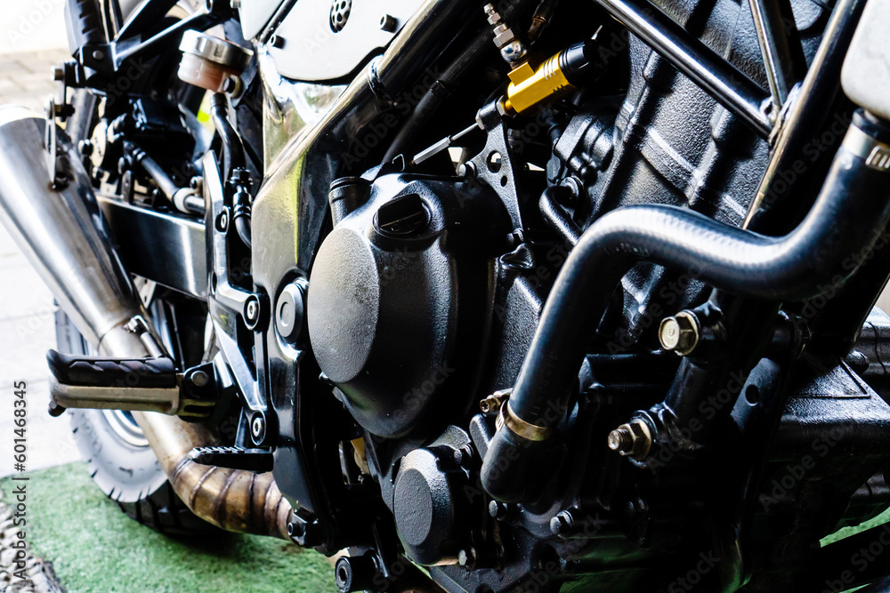 Detail photo of large-capacity motorbike engine with impressive power