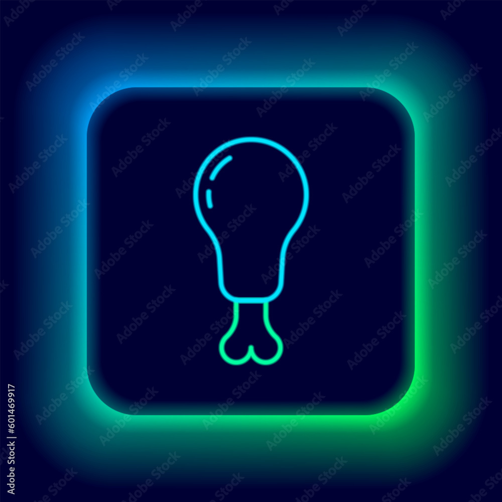 Glowing neon line Chicken leg icon isolated on black background. Chicken drumstick. Colorful outline concept. Vector Glowing neon line Chicken leg icon isolated on black background. Chicken drumstick. Colorful outline concept. Vector