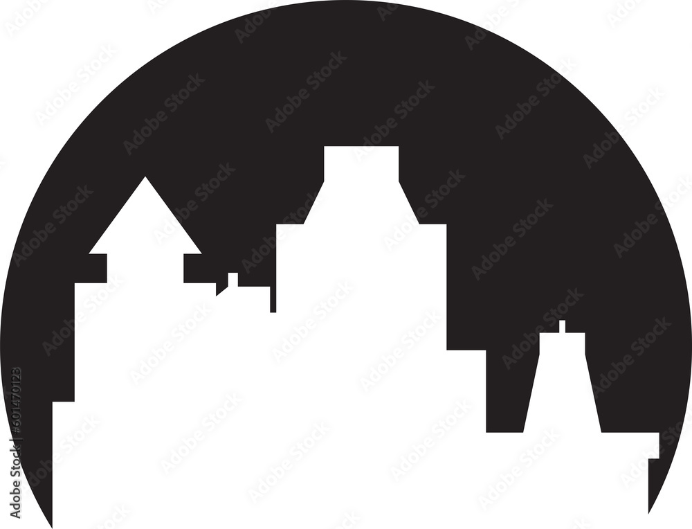 silhouette city skyline in circle illustration
