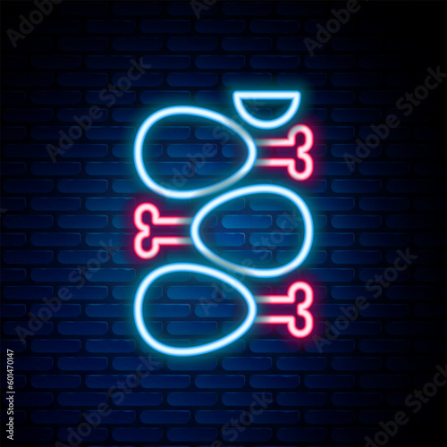 Glowing neon line Indian traditional food Tandoori chicken icon isolated on brick wall background. Colorful outline concept. Vector